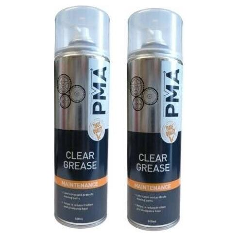 2x PMA Clear Spray Grease 500ml Water Resistant Aerosol Lubricant PTFE Chain etc PMA - Dynamic Drive
