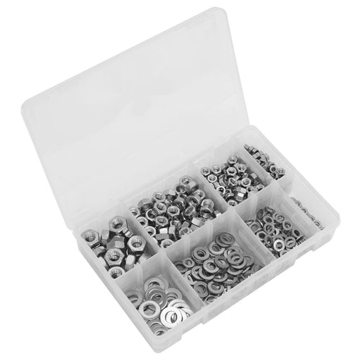 Sealey Stainless Steel Nut and Washer Assortment M5-M10 500pc AB077NW Sealey - Dynamic Drive