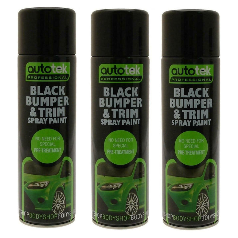 3x Autotek Professional Black Bumper and Trim 500ml Spray Paint High Coverage Autotek - Dynamic Drive