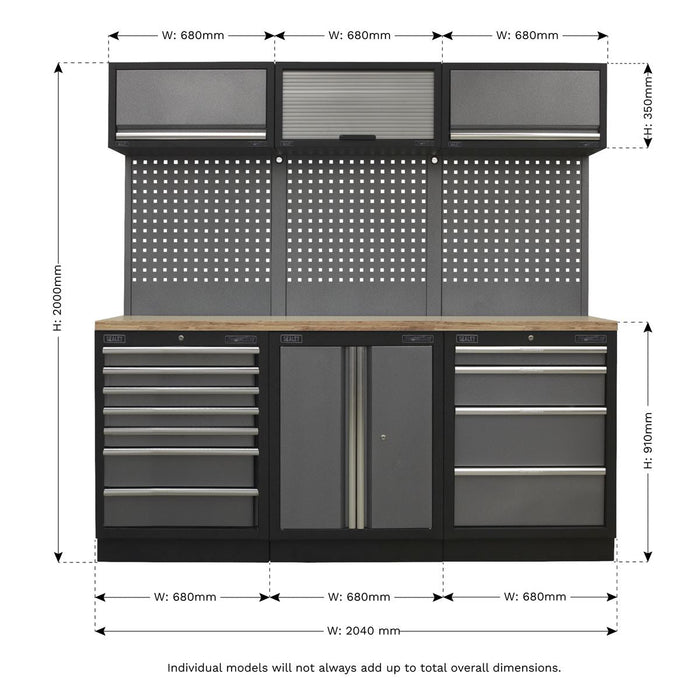 Sealey Superline Pro 2.0m Storage System Wood Worktop APMSSTACK07W Sealey - Dynamic Drive