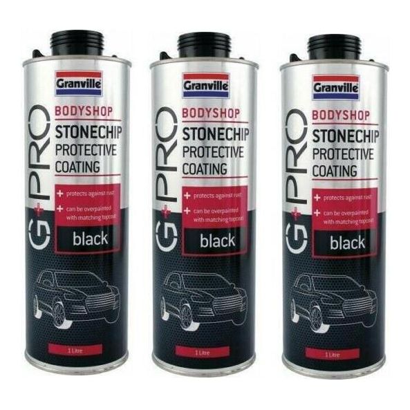 3 x Granville Black Stone Chip Spray Paint All Round Protection 1 Litre Granville - Dynamic Drive