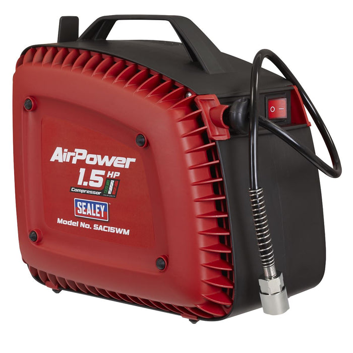 Sealey Wall Mounting Oil Free Air Compressor 1.5hp with 7m Retractable Hose Reel Sealey - Dynamic Drive
