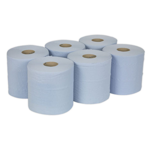 Sealey Paper Roll Blue 2-Ply Embossed 150m Pack of 6 BLU150 Sealey - Dynamic Drive