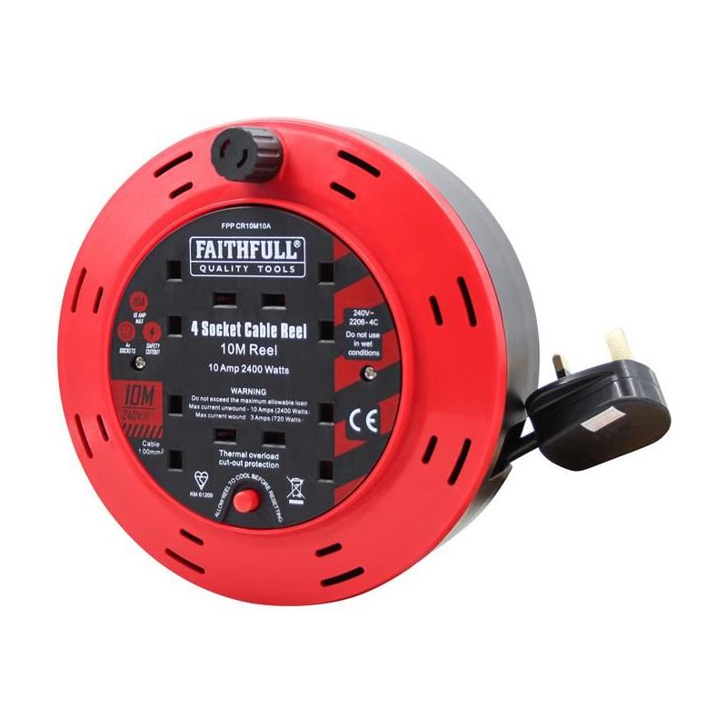 Faithfull Power Plus Cable Reel 240V 10A 4-Socket 10m Faithfull Power Plus - Dynamic Drive
