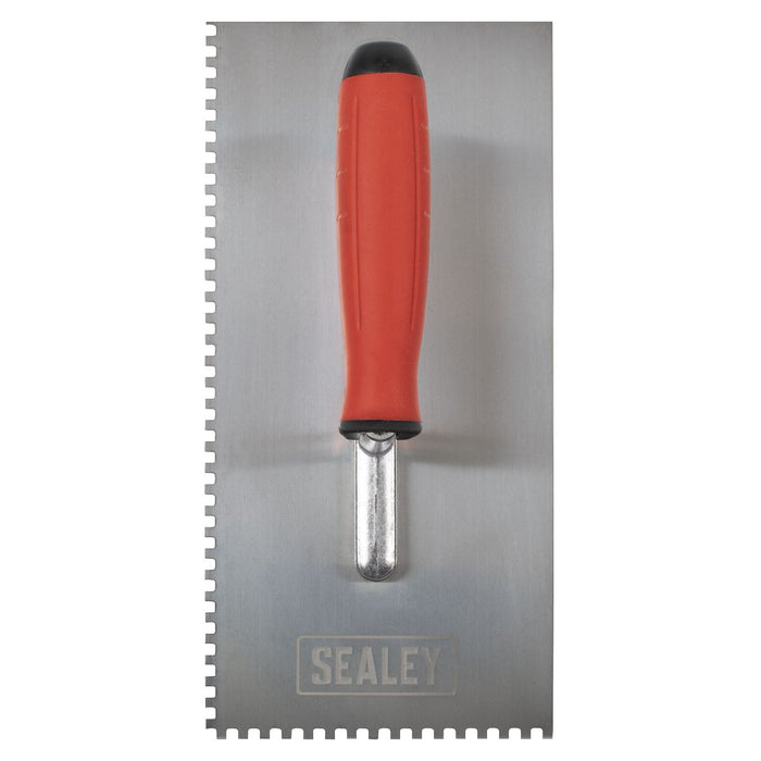 Sealey Stainless Steel 4mm Notched Trowel with Rubber Handle 270mm T7804 Sealey - Dynamic Drive