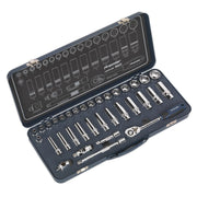 Sealey Premier 34pc 3/8" Drive Lock On Socket Set 6-24mm Ratchet Handle Sealey  - Dynamic Drive