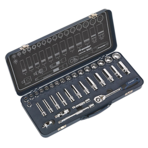 Sealey Premier 34pc 3/8" Drive Lock On Socket Set 6-24mm Ratchet Handle Sealey  - Dynamic Drive