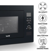 Baridi Integrated Microwave Oven with Grill 25L Capacity 900W - Black Baridi - Dynamic Drive