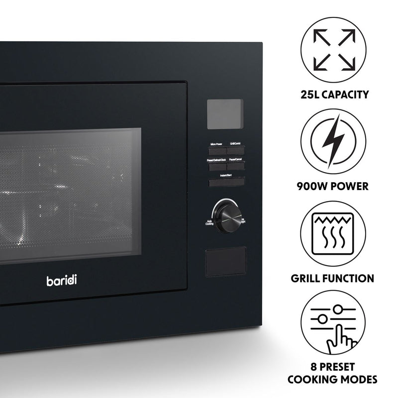 Baridi Integrated Microwave Oven with Grill 25L Capacity 900W - Black Baridi - Dynamic Drive