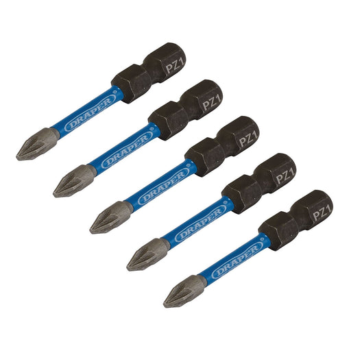Draper Expert PZ-Type Impact Screwdriver Bits, No.1 x 50mm, 1/4" Hex (Pack of 5) Draper - Dynamic Drive