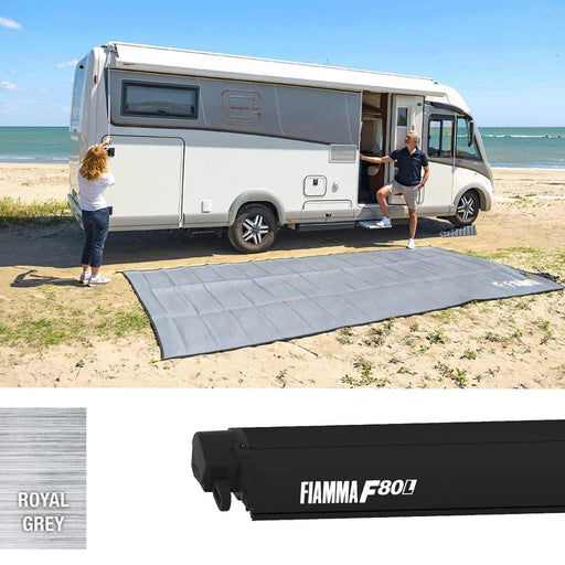 Fiamma F80L 600 Awning Deep Black - Royal Grey (07841M03R) Winch Handle Roof Mounted Fiamma - Dynamic Drive