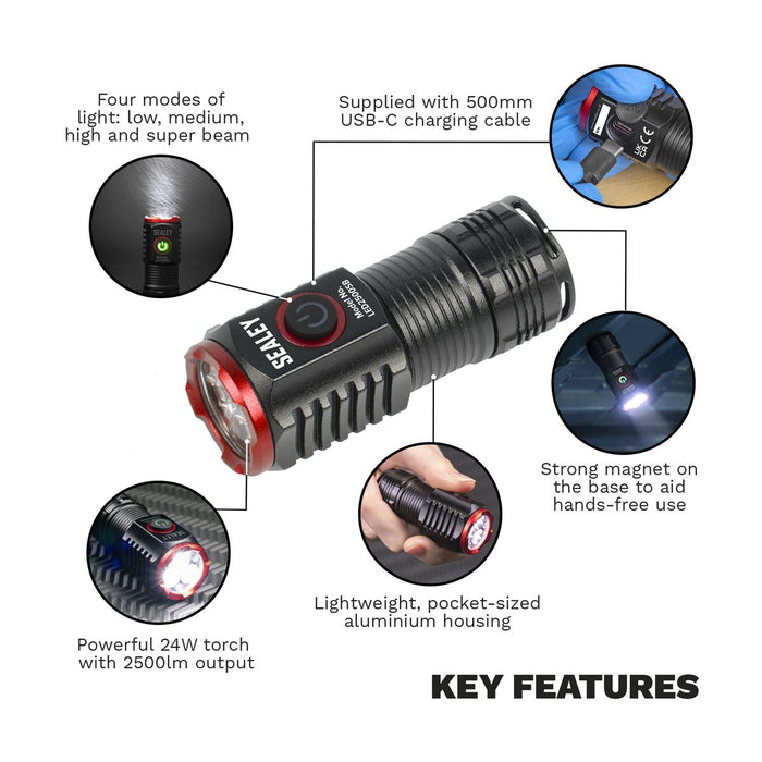 Sealey Rechargeable Super Beam Pocket Light 24W SMD LED LED2500SB Sealey - Dynamic Drive