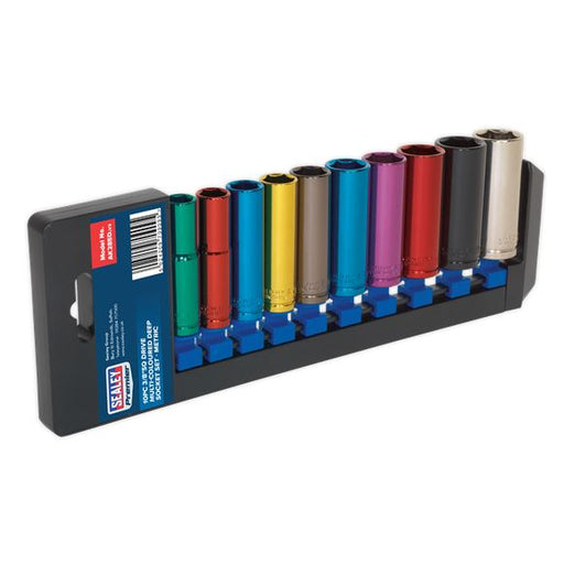 Sealey Premier 10pc 3/8" Drive Deep Multi Coloured Hex Socket Set 10-19mm Sealey  - Dynamic Drive