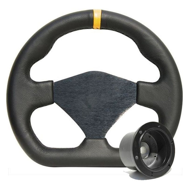250mm Black Leather Steering Wheel + Boss fits BMW 518 535i 524td 525e 1981>1985 Mountney Classic  - Dynamic Drive