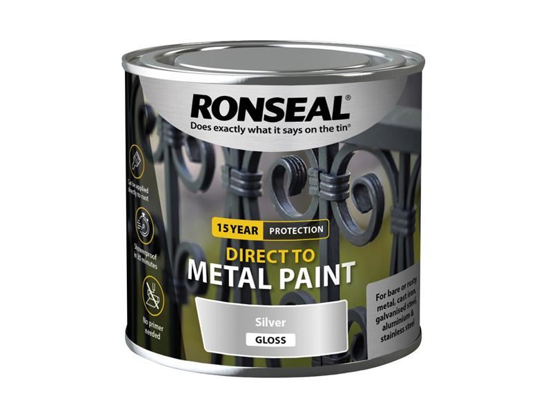 Ronseal Direct to Metal Paint Silver Gloss 250ml Ronseal - Dynamic Drive