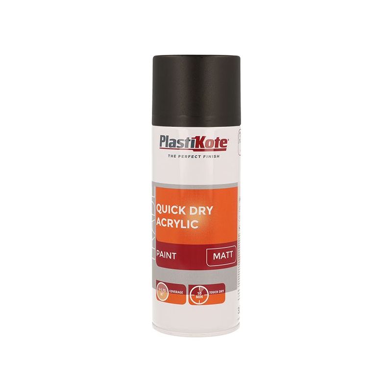 Plastikote Trade Quick Dry Acrylic Spray Paint Matt Black 400ml PlastiKote - Dynamic Drive