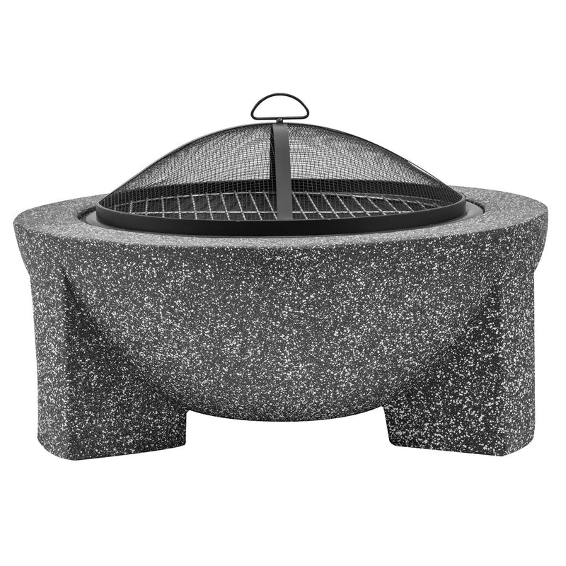Dellonda Round MgO Fire Pit with BBQ Grill Ø75cm Safety Mesh Screen - Dark Grey Dellonda - Dynamic Drive