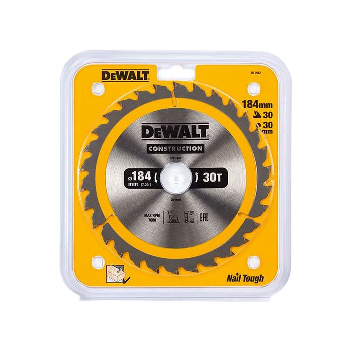 Dewalt Power Tools Portable Construction Circular Saw Blade 184 x 30mm x 30T DeWALT Power Tools - Dynamic Drive