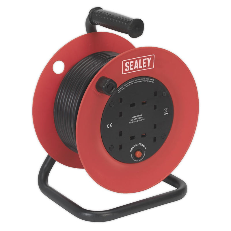 Sealey Cable Reel 25m 4 x 230V 1.5mmï Heavy-Duty Thermal Trip CR25/1.5 Sealey - Dynamic Drive