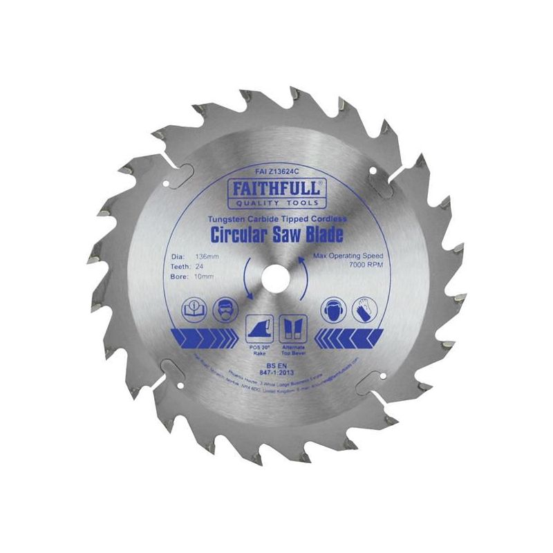 Faithfull TCT Cordless Trimsaw Blade 136 x 10mm x 24T POS Faithfull - Dynamic Drive
