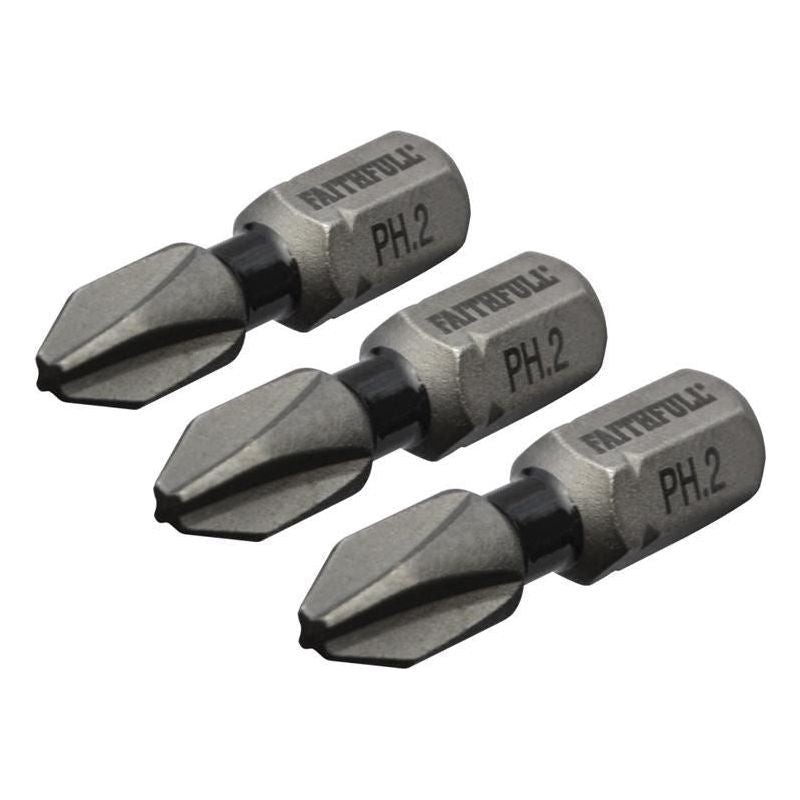 Faithfull Phillips Impact Screwdriver Bits PH2 x 25mm (Pack 3) Faithfull - Dynamic Drive