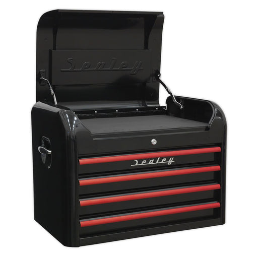 Sealey Topchest 4 Drawer Retro Style Black with Red Anodised Drawer Pulls Sealey - Dynamic Drive