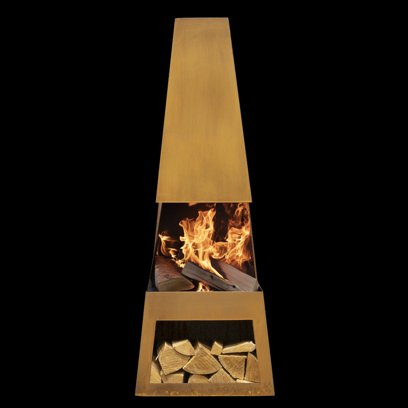 Dellonda Outdoor Chiminea Fireplace Heater Firewood Storage - Corten Steel Dellonda  - Dynamic Drive