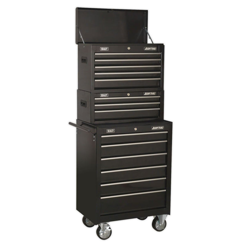 Sealey Topchest Mid-Box & Rollcab 14 Drawer Stack Black AP22BSTACK Sealey - Dynamic Drive