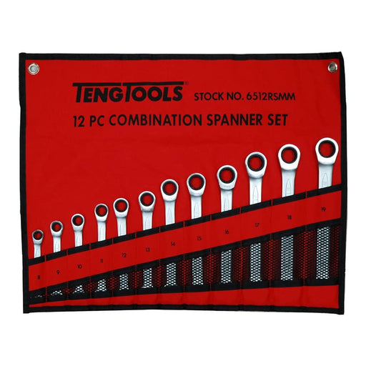 Teng Tools Ratcheting Combination Spanner Set RS Tool Roll 12 Pieces Teng Tools - Dynamic Drive