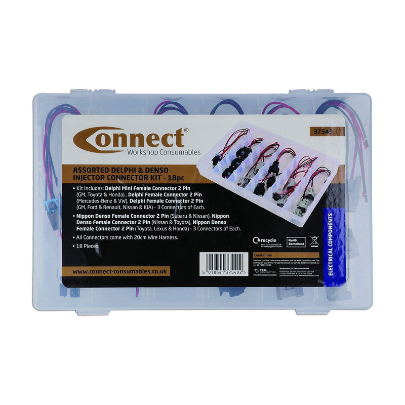 Connect Assorted Delphi & Denso Injector Connector Kit 18pc 37549 Tool Connection - Dynamic Drive
