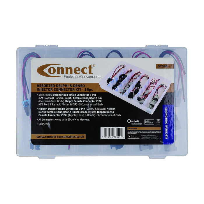 Connect Assorted Delphi & Denso Injector Connector Kit 18pc 37549 Tool Connection - Dynamic Drive