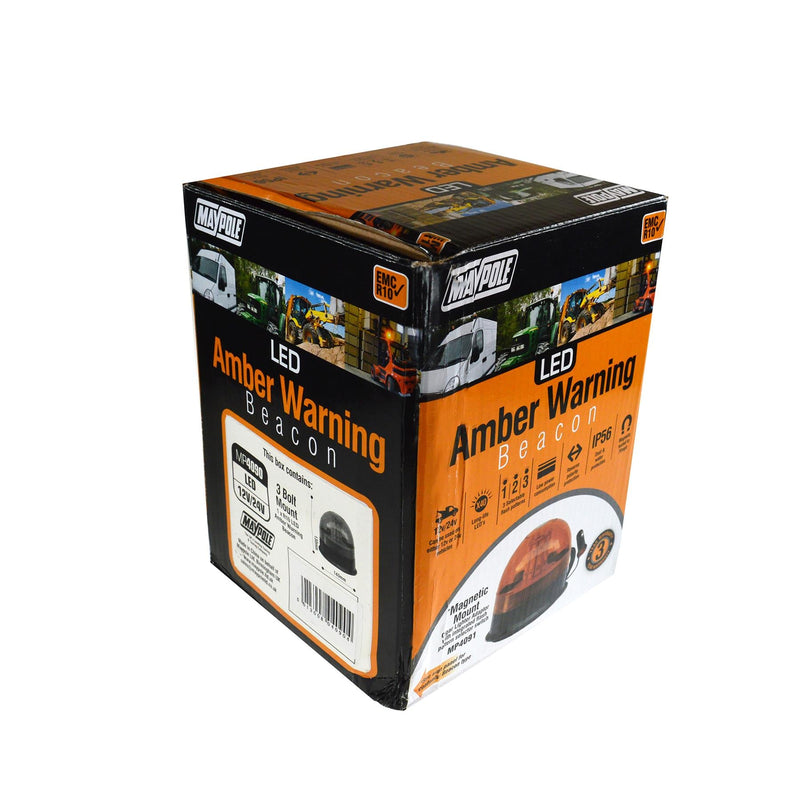12V/24V LED Flashing Amber Orange Warning Beacon with 3 Bolt Mounting Maypole - Dynamic Drive