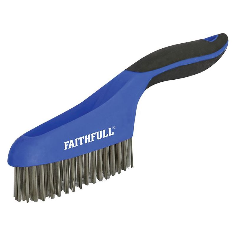 Faithfull Scratch Brush Soft Grip 4 x 16 Row Stainless Steel Faithfull - Dynamic Drive