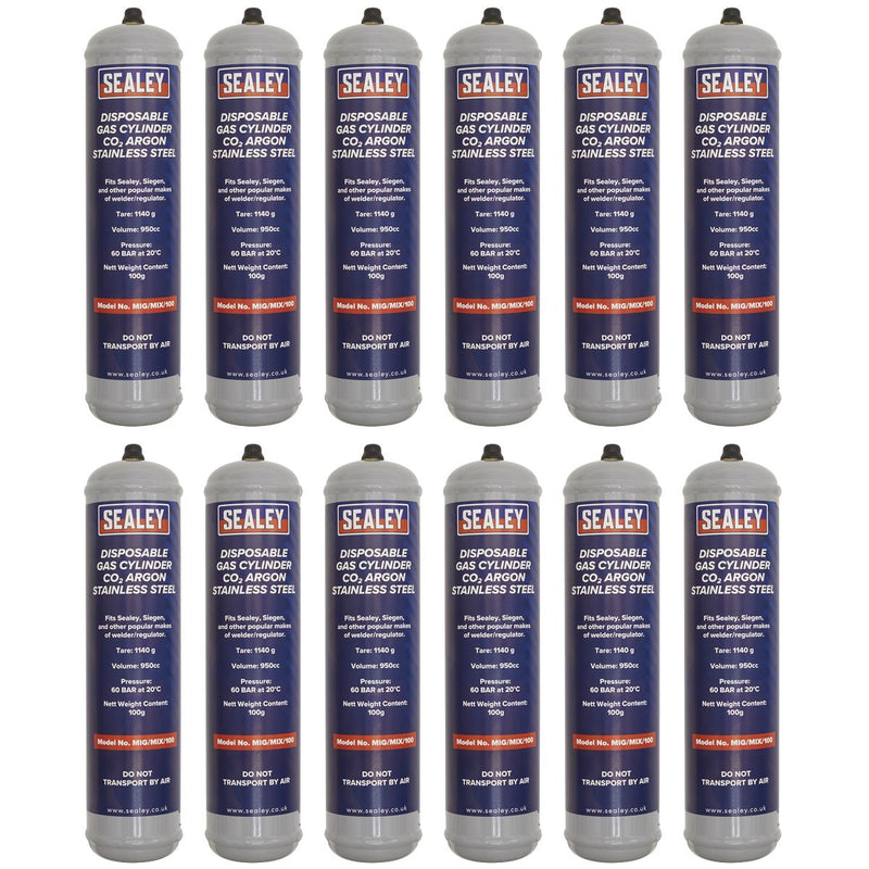 Sealey Disposable Carbon Dioxide/Argon Gas Cylinder 100g - Box of 12 Sealey - Dynamic Drive