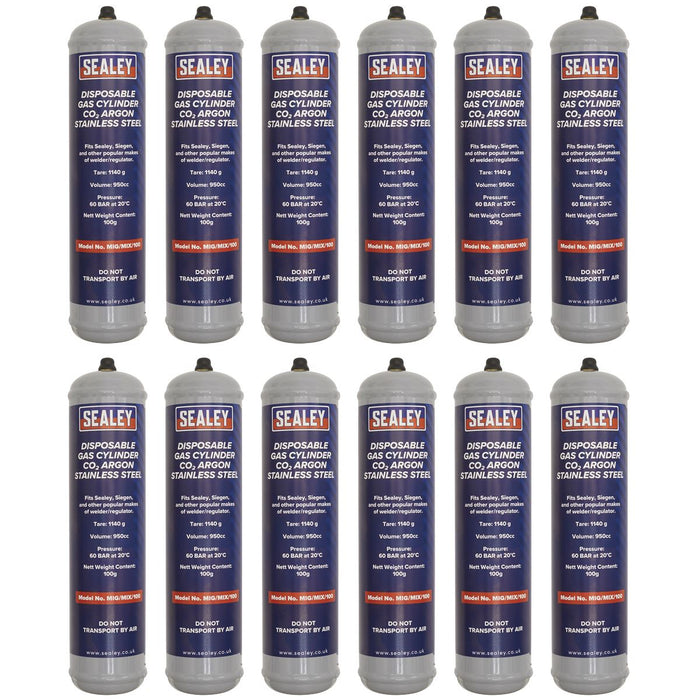 Sealey Disposable Carbon Dioxide/Argon Gas Cylinder 100g - Box of 12 Sealey - Dynamic Drive