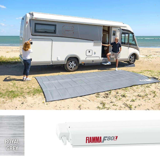 Fiamma F80L 600 Awning Polar White - Royal Grey (07840M03R) Winch Handle Roof Mounted Fiamma - Dynamic Drive