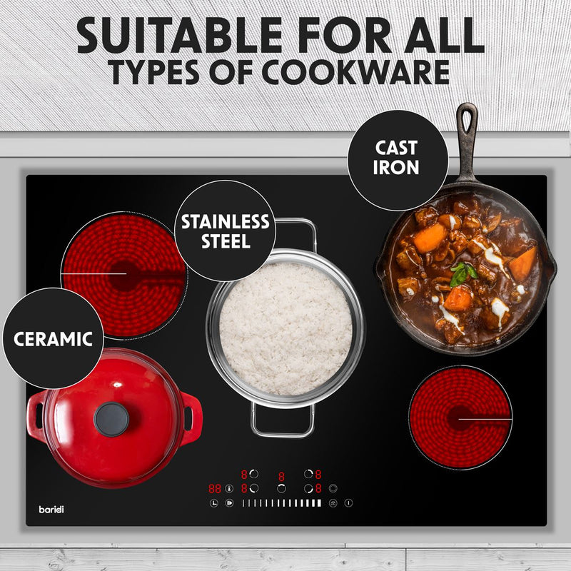 Baridi Integrated Ceramic Hob with 5 Cooking Zones 77cm - Black Glass Baridi - Dynamic Drive