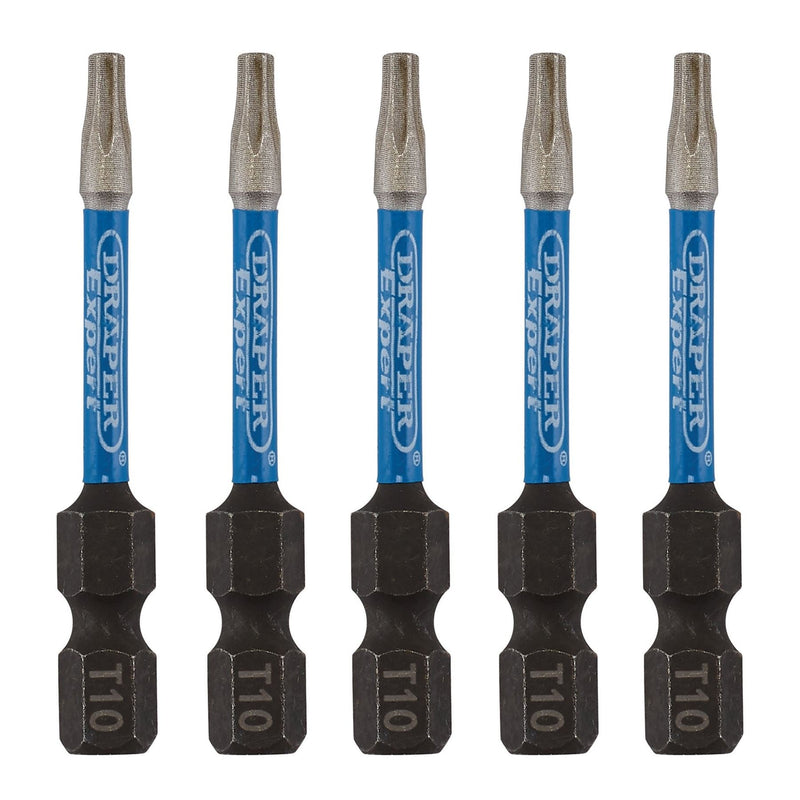Draper Expert TX-STAR Impact Screwdriver Bits, T10 x 50mm, 1/4" Hex (Pack of 5) Draper - Dynamic Drive
