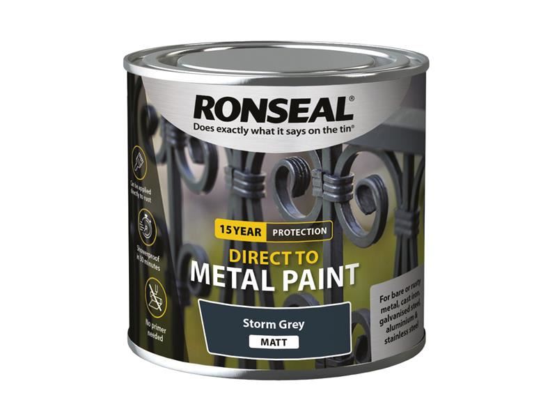Ronseal Direct to Metal Paint Storm Grey Matt 250ml Ronseal - Dynamic Drive