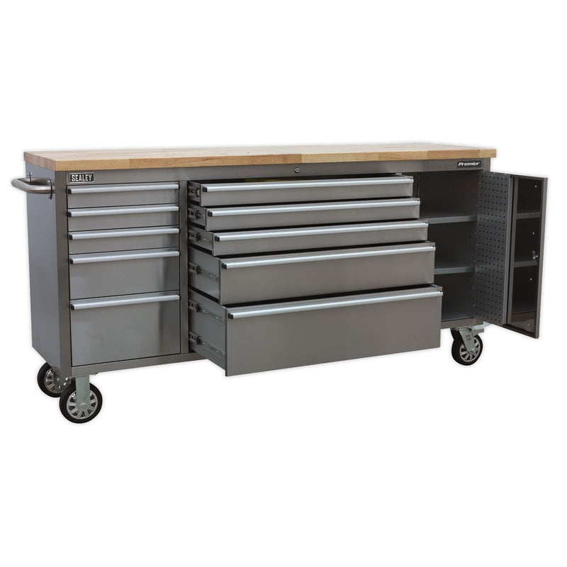 Sealey Mobile Stainless Steel Tool Cabinet 10 Drawer & Cupboard AP7210SS Sealey - Dynamic Drive