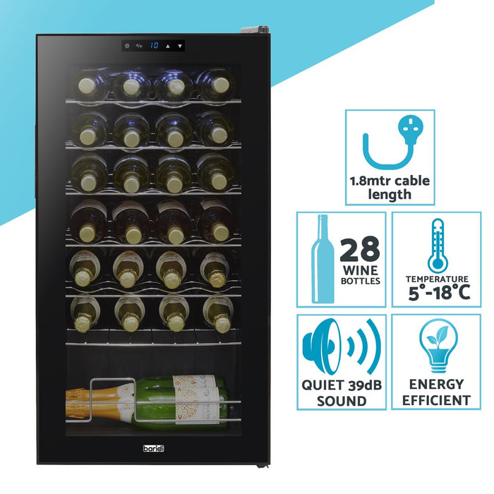 Baridi 28 Bottle Wine Fridge with Digital Touchscreen Controls & LED Light - Black Baridi  - Dynamic Drive
