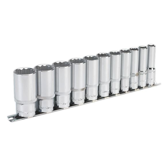Sealey Socket Set 11pc 3/8"Sq Drive 12pt Deep WallDrive Imperial AK2673 Sealey  - Dynamic Drive