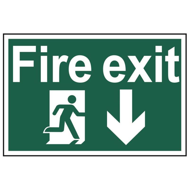 Scan Fire Exit Running Man Arrow Down - PVC Sign 300 x 200mm Scan - Dynamic Drive