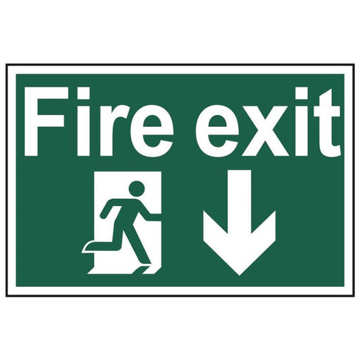Scan Fire Exit Running Man Arrow Down - PVC Sign 300 x 200mm Scan - Dynamic Drive
