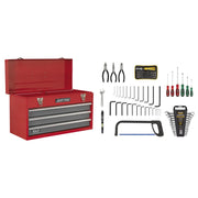 Sealey Portable Tool Chest 3 Drawer with Ball-Bearing Slides Red/Grey & 93pc Too Sealey - Dynamic Drive