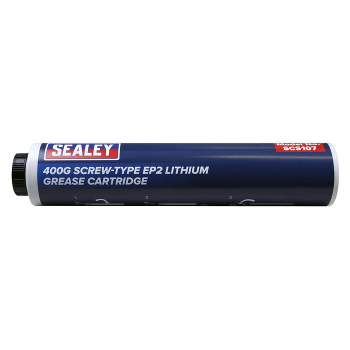 Sealey Screw-Type EP2 Lithium Grease Cartridge 400g SCS107 Sealey - Dynamic Drive