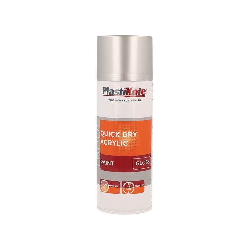 Plastikote Trade Quick Dry Acrylic Spray Paint Gloss Silver 400ml PlastiKote - Dynamic Drive