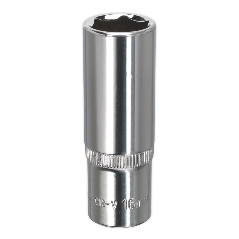 Sealey WallDrive Socket 16mm Deep 3/8"Sq Drive Fully Polished SP3816D Sealey - Dynamic Drive
