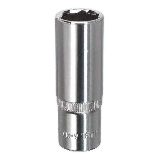 Sealey WallDrive Socket 16mm Deep 3/8"Sq Drive Fully Polished SP3816D Sealey - Dynamic Drive