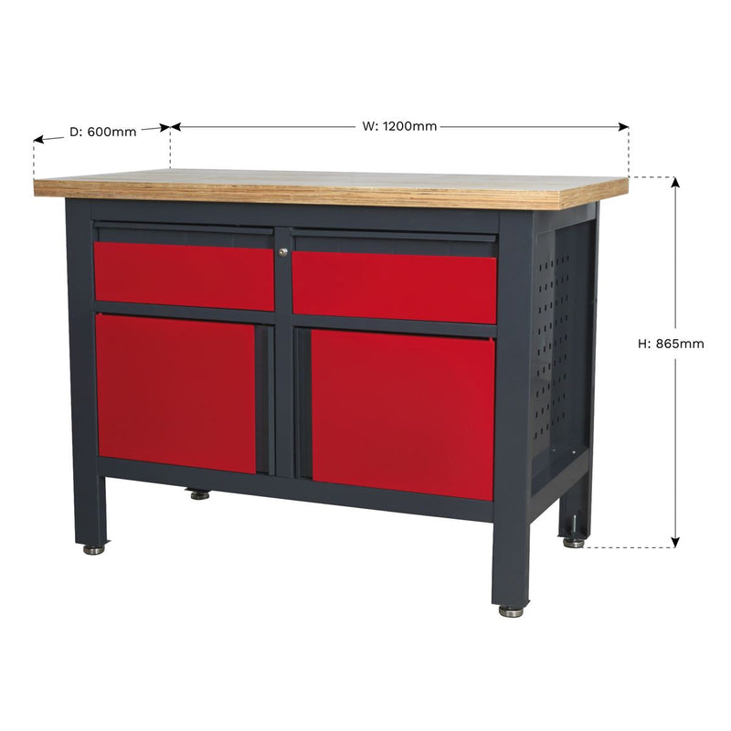 Sealey Workstation with 2 Drawers & 2 Cupboards AP1372A Sealey - Dynamic Drive